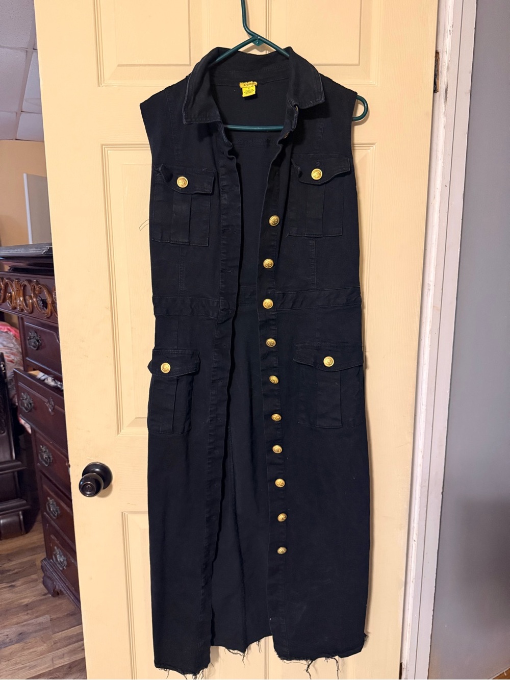 Daisy Navy Button-Front Collared Maxi Dress with Gold Buttons